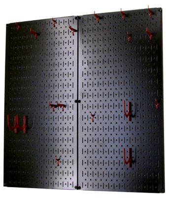 Image showing  Industrial Metal Pegboard Kitchen Organizer Kit, 32 in. x 32 in., Black/Red