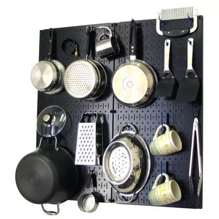 Industrial Metal Kitchen Organizer Kit with Pegboard 32" x 32" Black/Blue Pegboards