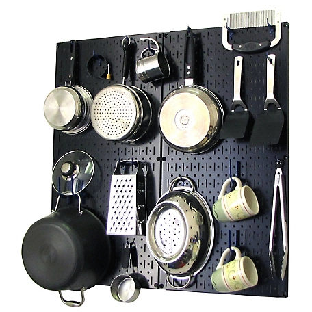 Wall Control Industrial Metal Pegboard Kitchen Organizer Kit, 32 in. x 32 in., Black/Blue