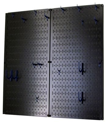Image showing 1 th Wall Control Industrial Metal Pegboard Kitchen Organizer Kit, 32 in. x 32 in., Black/Blue