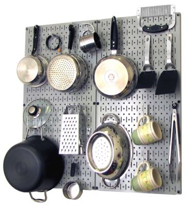 Wall Control Industrial Metal Pegboard Kitchen Organizer Kit, 32 in. x 32 in., Gray/White