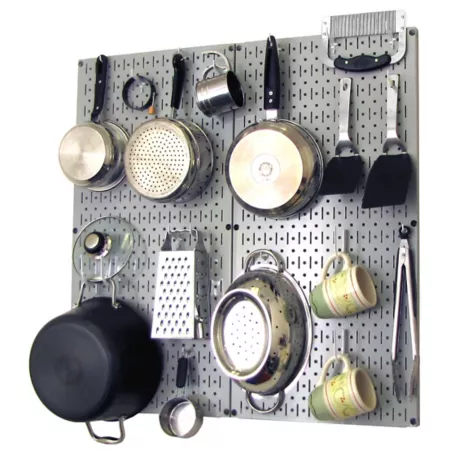 Industrial Metal Kitchen Organizer Kit with Pegboard 32" x 32" Grey/White Pegboards