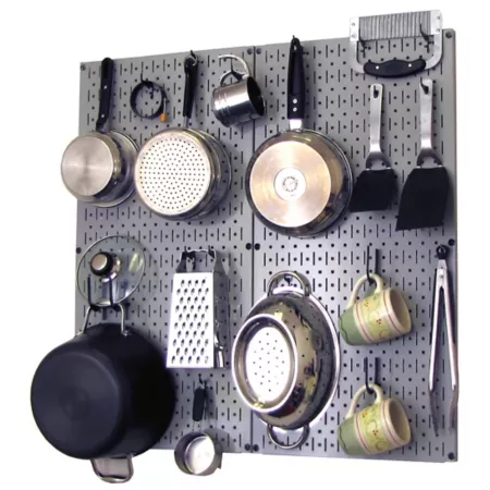 Industrial Metal Kitchen Organizer Kit with Pegboard 32" x 32" Grey/Black Pegboards