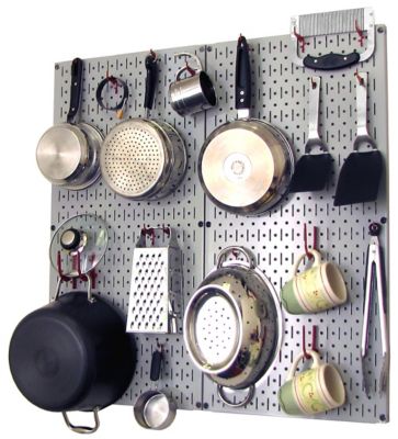 Wall Control Industrial Metal Pegboard Kitchen Organizer Kit, 32 in. x 32 in., Gray/Red