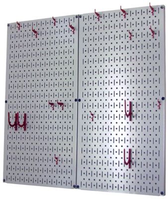 Image showing  Industrial Metal Pegboard Kitchen Organizer Kit, 32 in. x 32 in., Gray/Red