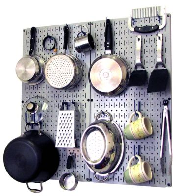 Wall Control Industrial Metal Pegboard Kitchen Organizer Kit, 32 in. x 32 in., Gray/Blue
