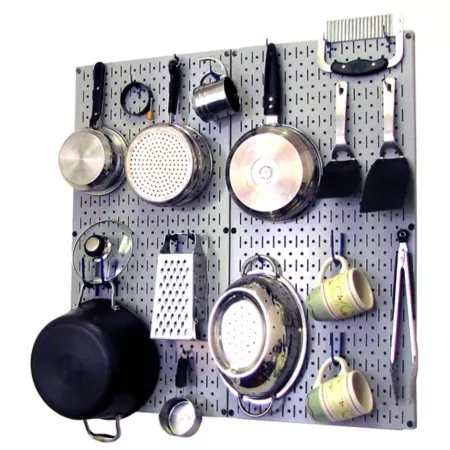 Industrial Metal Kitchen Organizer Kit with Pegboard 32" x 32" Gray/Blue Pegboards