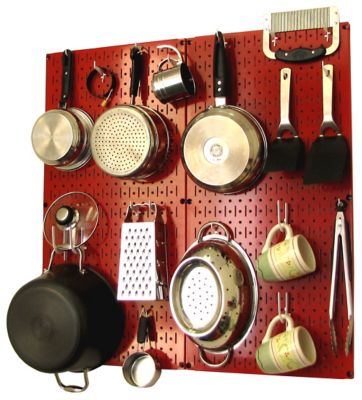Wall Control Industrial Metal Pegboard Kitchen Organizer Kit, 32 in. x 32 in., Red/White