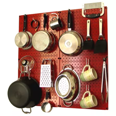 Industrial Metal Kitchen Organizer Kit with Pegboard 32" x 32" Red/White Pegboards