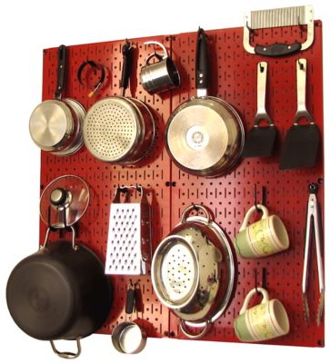 Wall Control Industrial Metal Pegboard Kitchen Organizer Kit, 32 in. x 32 in., Red/Black