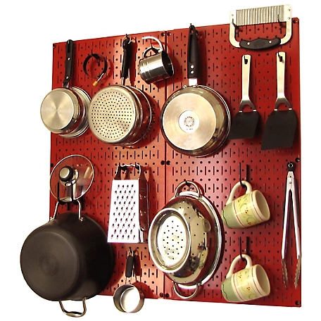 Wall Control Industrial Metal Pegboard Kitchen Organizer Kit, 32 in. x 32 in., Red/Black