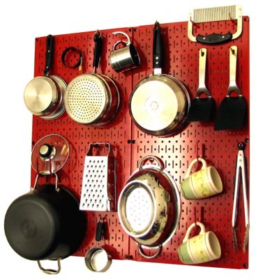 Wall Control Industrial Metal Pegboard Kitchen Organizer Kit, 32 in. x 32 in., Red/Red