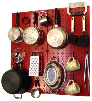 Wall Control Industrial Metal Pegboard Kitchen Organizer Kit, 32 in. x 32 in., Red/Blue