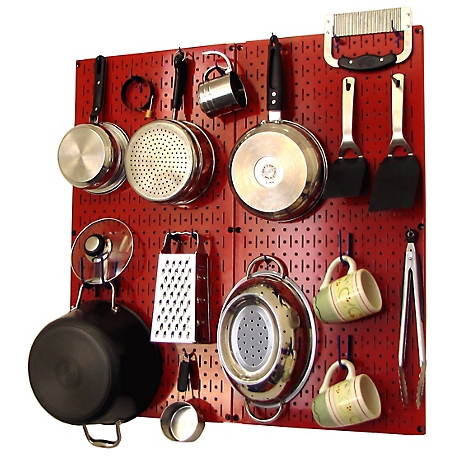 Wall Control Industrial Metal Pegboard Kitchen Organizer Kit, 32 in. x 32 in., Red/Blue