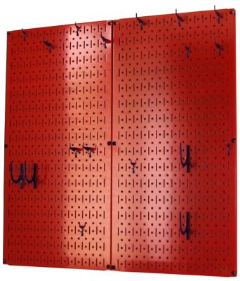 Image showing  Industrial Metal Pegboard Kitchen Organizer Kit, 32 in. x 32 in., Red/Blue