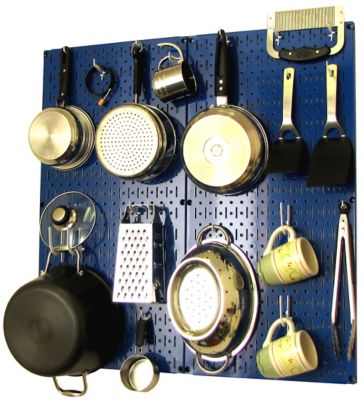 Wall Control Industrial Metal Pegboard Kitchen Organizer Kit, 32 in. x 32 in., Blue/White