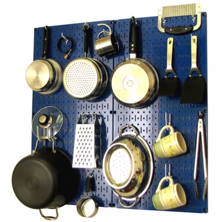 Industrial Metal Kitchen Organizer Kit with Pegboard 32" x 32" Blue/White Pegboards