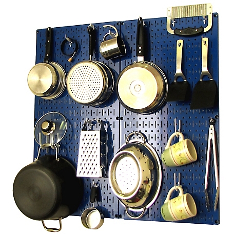 Wall Control Industrial Metal Pegboard Kitchen Organizer Kit, 32 in. x 32 in., Blue/White