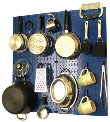 Wall Control Industrial Metal Pegboard Kitchen Organizer Kit, 32 in. x 32 in., Blue/Black