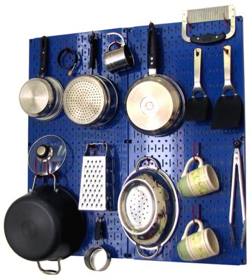 Wall Control Industrial Metal Pegboard Kitchen Organizer Kit, 32 in. x 32 in., Blue/Red