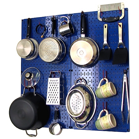 Wall Control Industrial Metal Pegboard Kitchen Organizer Kit, 32 in. x 32 in., Blue/Red