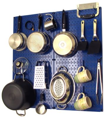 Wall Control Industrial Metal Pegboard Kitchen Organizer Kit, 32 in. x 32 in., Blue/Blue