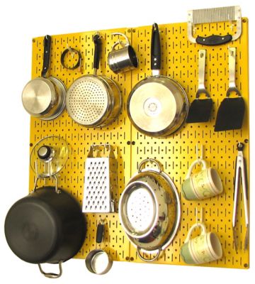 Wall Control Industrial Metal Pegboard Kitchen Organizer Kit, 32 in. x 32 in., Yellow/White