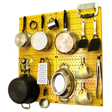 Industrial Metal Kitchen Organizer Kit with Pegboard 32" x 32" Yellow/Black Pegboards