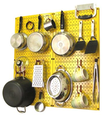 Wall Control Industrial Metal Pegboard Kitchen Organizer Kit, 32 in. x 32 in., Yellow/Red