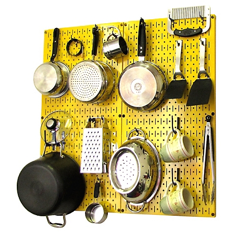 Wall Control Industrial Metal Pegboard Kitchen Organizer Kit, 32 in. x 32 in., Yellow/Blue