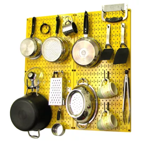 Industrial Metal Kitchen Organizer Kit with Pegboard 32" x 32" Yellow/Blue Pegboards