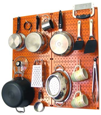 Wall Control Industrial Metal Pegboard Kitchen Organizer Kit, 32 in. x 32 in., Orange/White