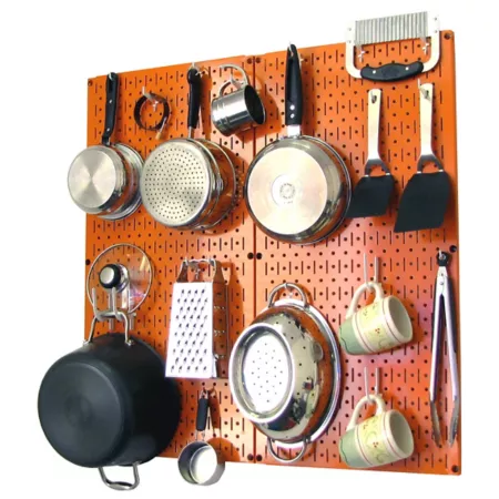 Industrial Metal Kitchen Organizer Kit with Pegboard 32" x 32" Orange/White Pegboards