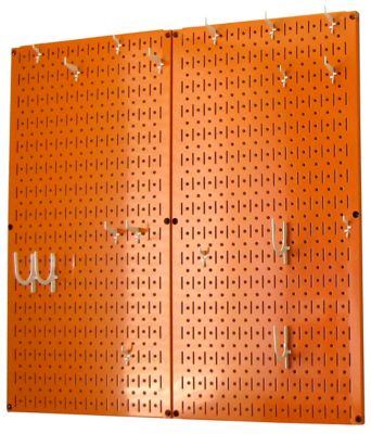 Image showing  Industrial Metal Pegboard Kitchen Organizer Kit, 32 in. x 32 in., Orange/White