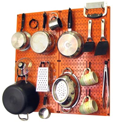 Wall Control Industrial Metal Pegboard Kitchen Organizer Kit, 32 in. x 32 in., Orange/Black