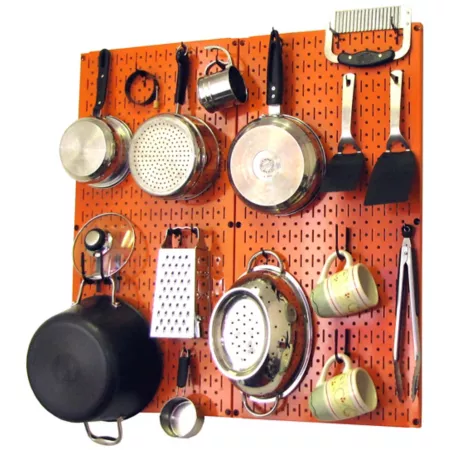 Industrial Metal Kitchen Organizer Kit with Pegboard 32" x 32" Orange/Black Pegboards