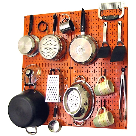 Wall Control Industrial Metal Pegboard Kitchen Organizer Kit, 32 in. x 32 in., Orange/Black