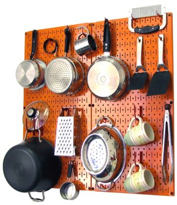 Wall Control Industrial Metal Pegboard Kitchen Organizer Kit, 32 in. x 32 in., Orange/Red