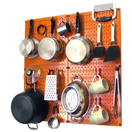 Industrial Metal Kitchen Organizer Kit with Pegboard 32" x 32" Orange/Red Pegboards