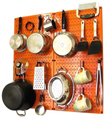 Wall Control Industrial Metal Pegboard Kitchen Organizer Kit, 32 in. x 32 in., Orange/Blue