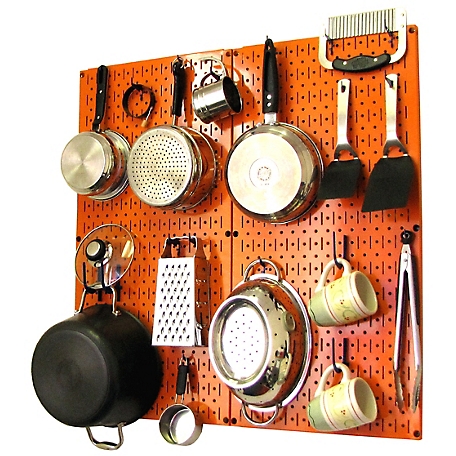 Wall Control Industrial Metal Pegboard Kitchen Organizer Kit, 32 in. x 32 in., Orange/Blue