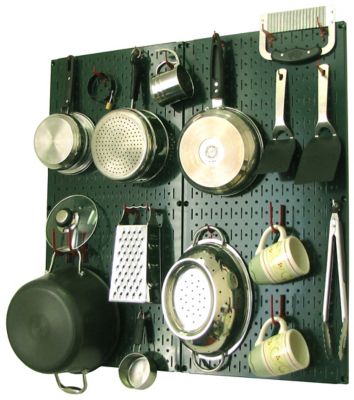 Image showing  Industrial Metal Pegboard Kitchen Organizer Kit, 32 in. x 32 in., Green/Red