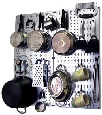 Wall Control Industrial Metal Pegboard Kitchen Organizer Kit, 32 in. x 32 in., Galvanized Steel/Black