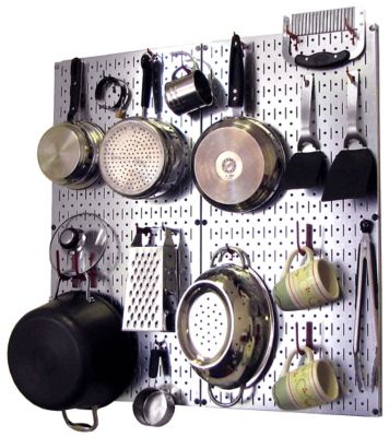 Wall Control Industrial Metal Pegboard Kitchen Organizer Kit, 32 in. x 32 in., Galvanized Steel/Red