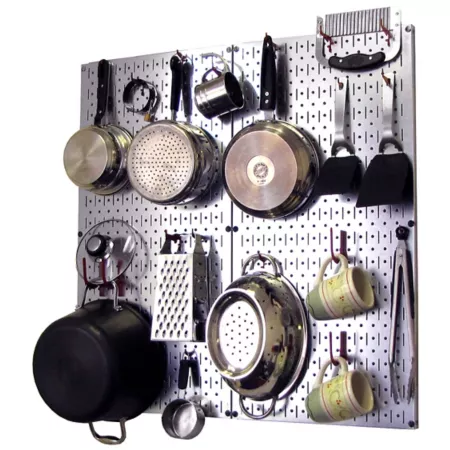 Industrial Perforated Metal Kitchen Organizer Kit 32" x 32" Galvanized Steel/Red Pegboards