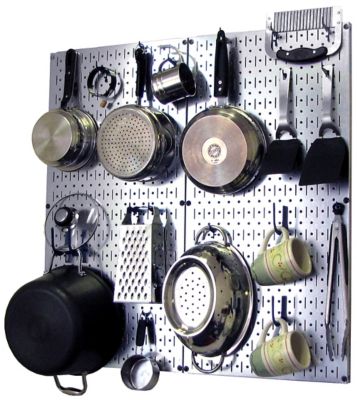 Wall Control Industrial Metal Pegboard Kitchen Organizer Kit, 32 in. x 32 in., Galvanized Steel/Blue