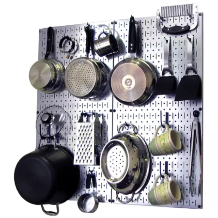 Industrial Perforated Metal Kitchen Organizer Kit 32" x 32" Galvanized Steel/Blue Pegboards