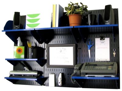 Wall Control Industrial Metal Pegboard Office Organizer Kit, 32 in. x 48 in., Black/Blue