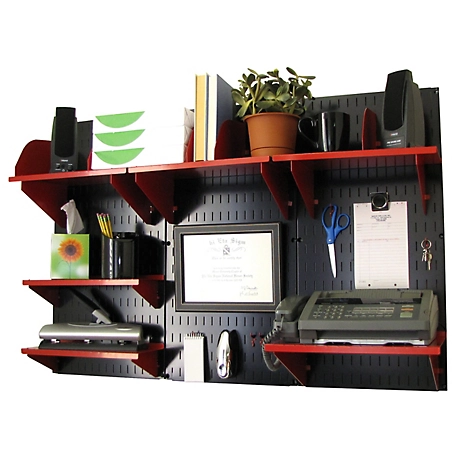 Wall Control Industrial Metal Pegboard Office Organizer Kit, 32 in. x 48 in., Black/Red