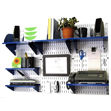 Wall Control Industrial Metal Pegboard Office Organizer Kit, 32 in. x 48 in., White/Blue